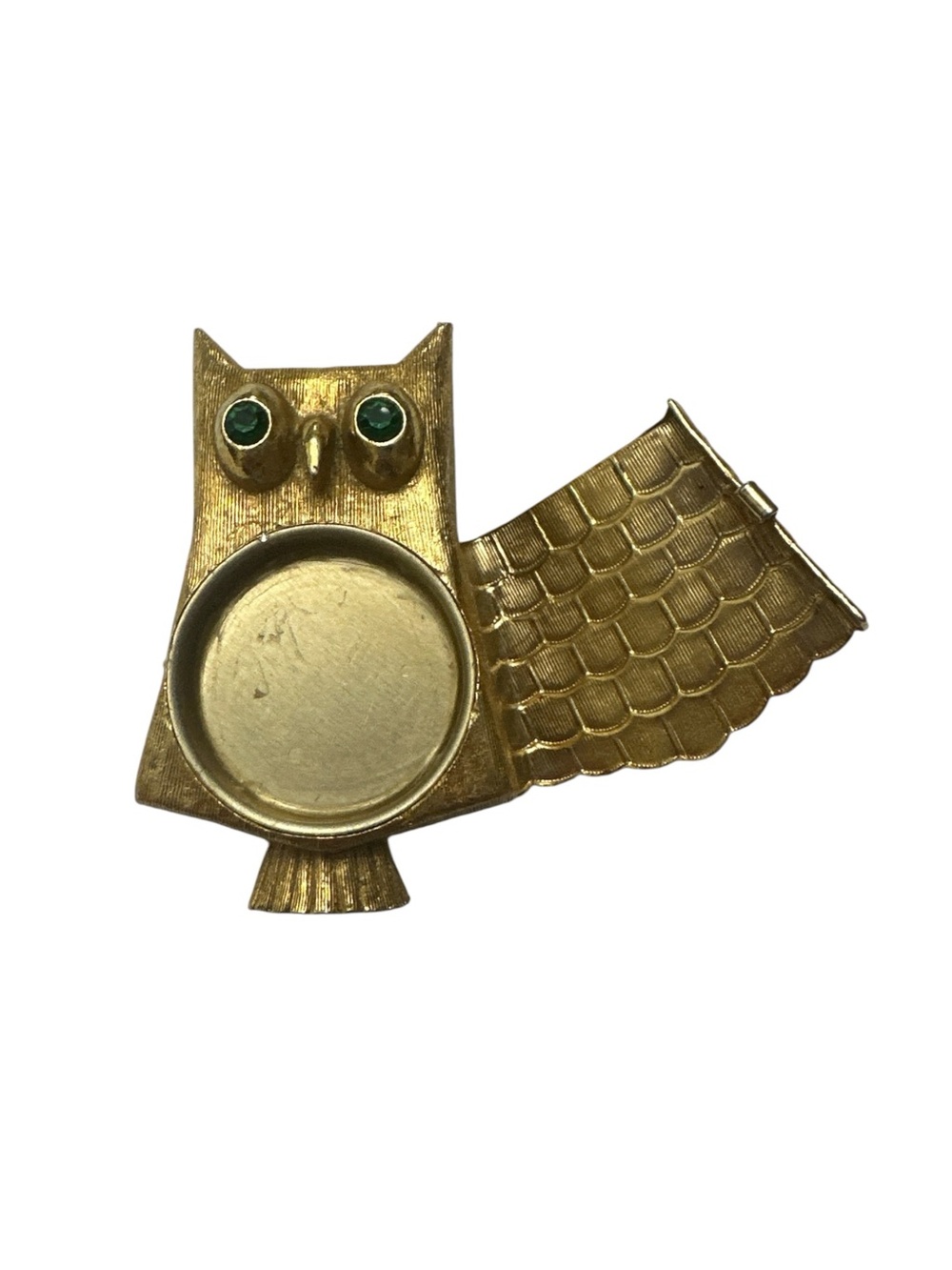 Avon Gold Owl Brooch with Green Rhinestone Eyes - Picture 2 of 5